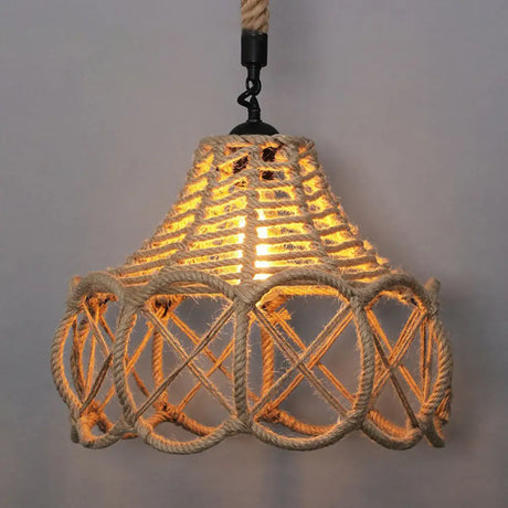 Rustic Hemp Rope Hanging Lamp Vintage Single-Bulb Pendant For Restaurants - Brown / H