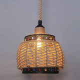 Rustic Hemp Rope Hanging Lamp Vintage Single-Bulb Pendant For Restaurants - Brown / M