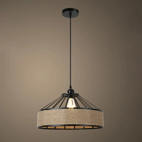 Rustic Hemp Rope Pendant Light Fixture In Brown - Vintage Wrapped Hanging Lamp With 1 Bulb / D