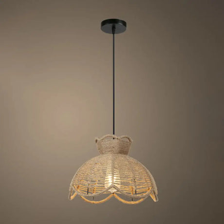 Rustic Hemp Rope Pendant Light Fixture In Brown - Vintage Wrapped Hanging Lamp With 1 Bulb / G