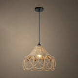 Rustic Hemp Rope Pendant Light Fixture In Brown - Vintage Wrapped Hanging Lamp With 1 Bulb / H
