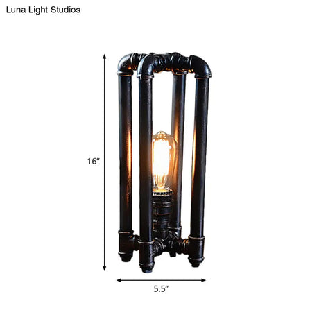 Rustic Iron Table Lamp With Rectangle Cage Design - Black Finish Plug In 1 Light Ideal For