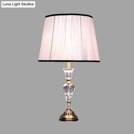 Rustic Light Purple Table Lamp With Crystal Night For Bedroom 1-Light & Tapered Fabric Shade