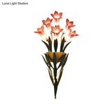 Rustic Lily Bouquet Wall Lamp Kit - 6/10 Heads White/Purple Glass Sconce Light Fixture For Dining