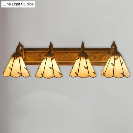 Rustic Loft Stained Glass Leaf Wall Sconce Light With 4 Lights - Beige Bathroom Vanity Lighting