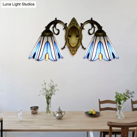 Rustic Magnolia Stained Glass Wall Mount With Two Lights For Living Room