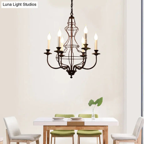 Rustic Metal Chandelier With 6/8 Lights - Candle-Inspired Dining Room Pendant Lighting In Black &