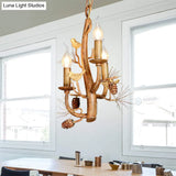 Rustic Metal Chandelier With Candle Dining Room Ceiling Fixture - 3/5 Lights Wood Hanging Design
