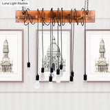 Rustic Metal Island Lighting With Wooden Beam - Multi Light Suspension Chandelier In Black/Antique