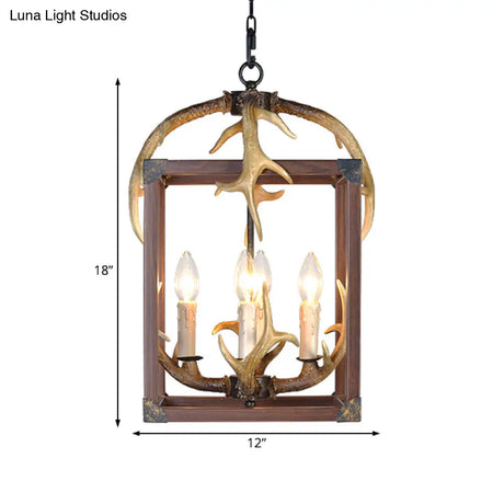 Rustic Metal Rectangle Frame Pendant Chandelier - Red Brown Finish 4/8 Lights Ideal For Dining Room