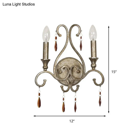 Rustic Metal Sconce Lighting - 2-Light Wall Mounted Lamp With Exposed Bulbs In Aged Silver