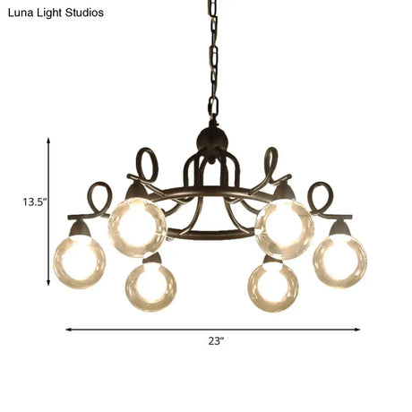 Rustic Mini Ball Clear Glass Pendant Light Fixture - 6/8-Light Hanging Chandelier In Black