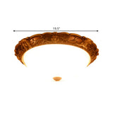Rustic Opaline Glass Flush Lamp With Elephant Trim And Carving Flower - 16/19.5 W 3-Bulb Ceiling