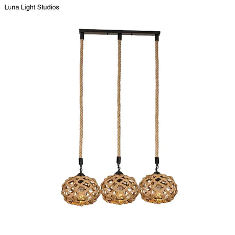 Rustic Oval Pendant Light With Cross-Woven Rope And Multiple Bulbs For Kitchen Or Bar Area