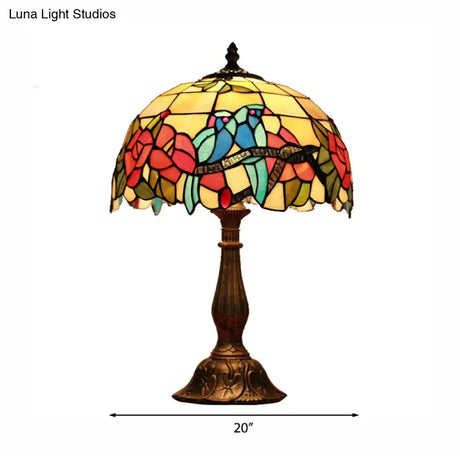 Rustic Parrot Table Lamp: Rose-Stained Glass Lighting In Brass/Copper For Bedroom