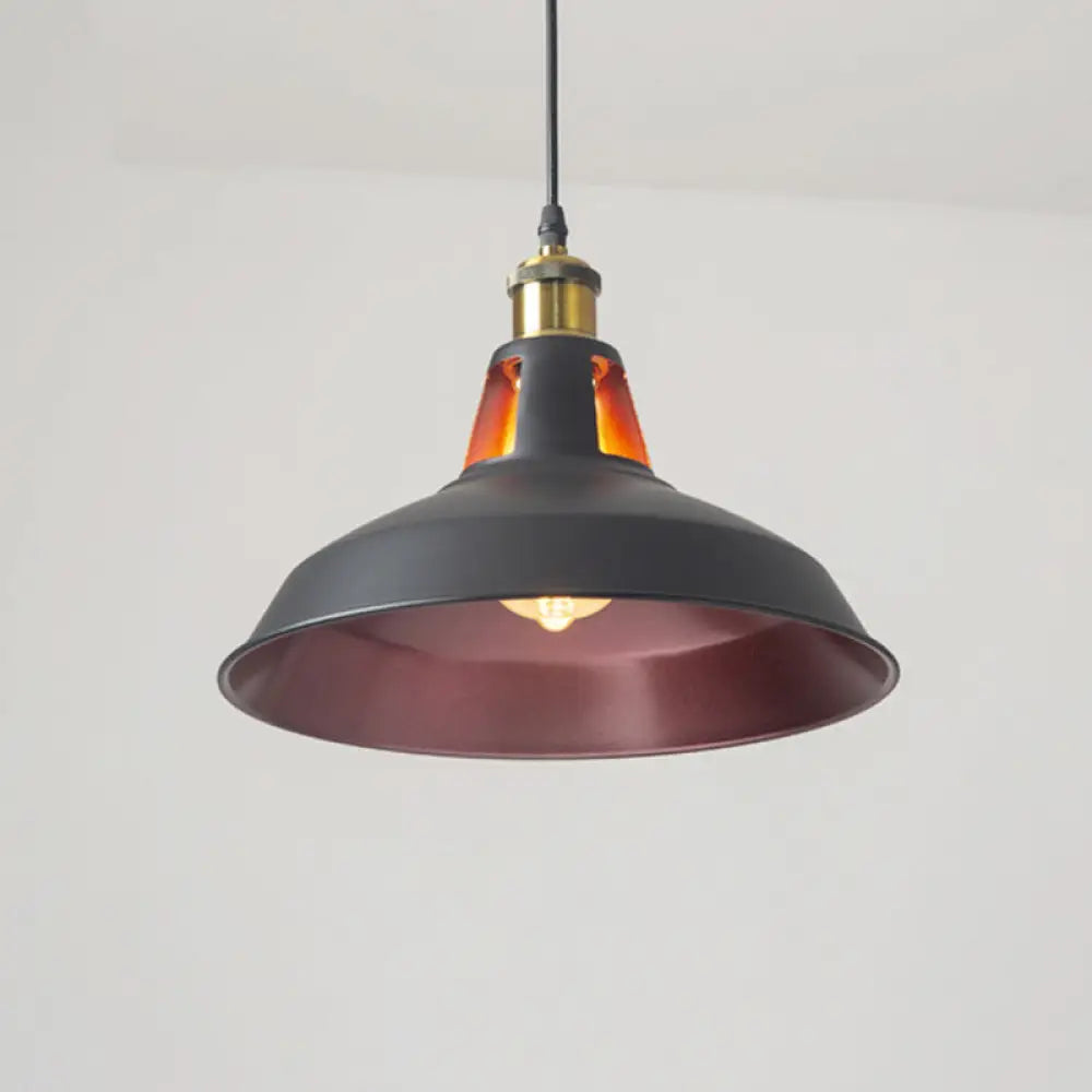 Rustic Pot-Lid Pendant Light With Venting Hole – Ideal For Bars Burgundy / 10.5’
