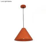 Rustic Red/Beige Hanging Lamp With Conic Wood Shade - 10’/13’ Wide