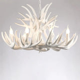 Rustic Resin Antler Chandelier - Artfully Crafted Hanging Light With Exposed Bulb Design 15 / White