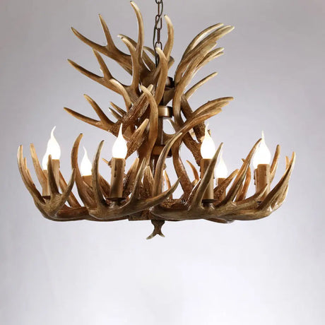 Rustic Resin Antler Chandelier - Artfully Crafted Hanging Light With Exposed Bulb Design 18 / Brown