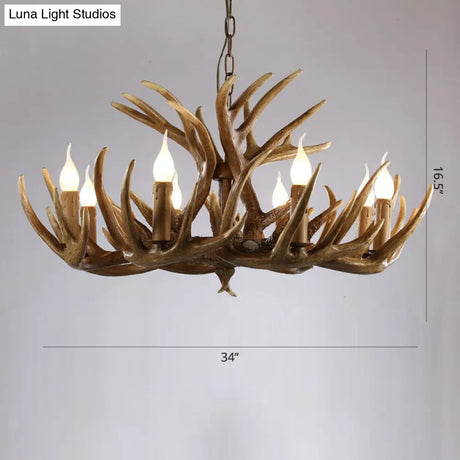 Rustic Resin Antler Chandelier - Artfully Crafted Hanging Light With Exposed Bulb Design