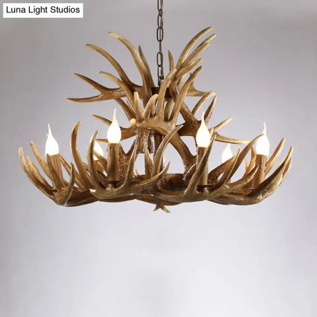 Rustic Resin Antler Chandelier - Artfully Crafted Hanging Light With Exposed Bulb Design