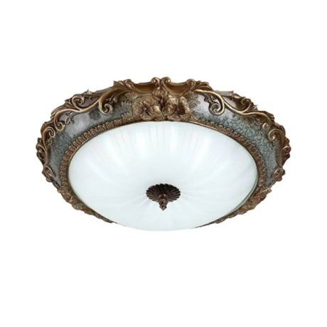 Rustic Resin Brass Flush Mount Ceiling Lamp - Floral Pedestal 12/16/19.5 W 2/3-Light Round Shape
