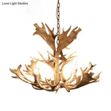 Rustic Resin Brown Hanging Chandelier Light Fixture - Candle-Style 8 Bulbs Dining Room Pendant