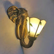 Rustic Resin Elephant Wall Sconce With Stained Glass Cone Shade - 1 Light Lighting Beige