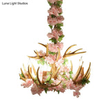 Rustic Resin Hanging Lamp - Candle Living Room Pendant Light With 4/6/12 Bulbs Pink/Green Chandelier