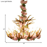 Rustic Resin Hanging Lamp - Candle Living Room Pendant Light With 4/6/12 Bulbs Pink/Green Chandelier