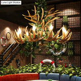 Rustic Resin Hanging Lamp - Candle Living Room Pendant Light With 4/6/12 Bulbs Pink/Green Chandelier
