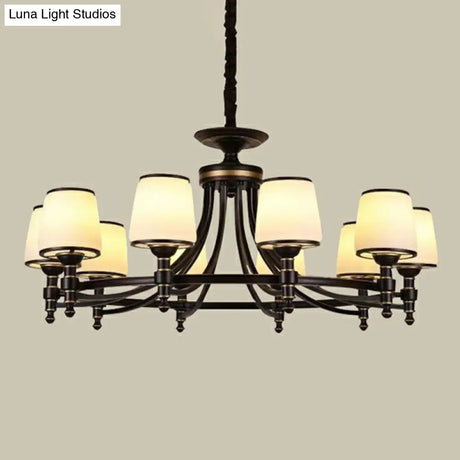 Rustic Ribbed Glass Dining Room Chandelier With Black Tapered Shade