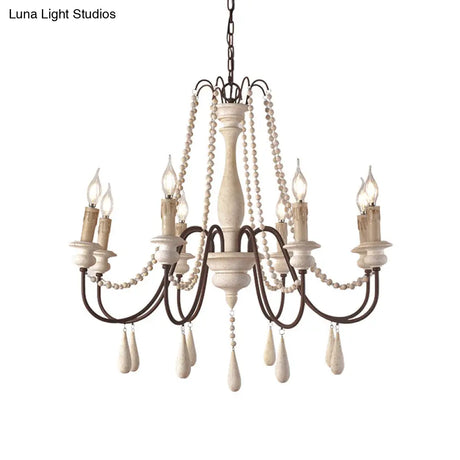 Rustic Scrolled Arm Pendant Light: Distressed Wood Chandelier For Living Room