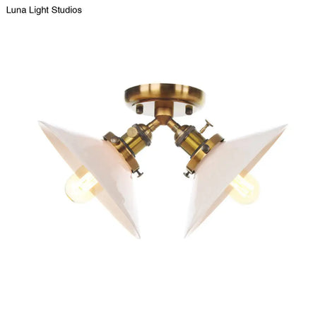Rustic Semi Flush Ceiling Light With Flared Iron Design And 2 Bulbs - Black/Bronze Finish