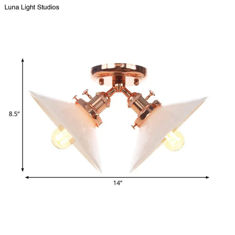 Rustic Semi Flush Ceiling Light With Flared Iron Design And 2 Bulbs - Black/Bronze Finish