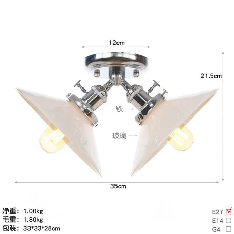 Rustic Semi Flush Ceiling Light With Flared Iron Design And 2 Bulbs - Black/Bronze Finish Chrome