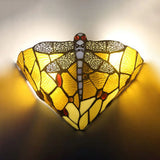 Rustic Stained Glass Dragonfly Decoration Wall Sconce Lamp Art Deco Style Tan
