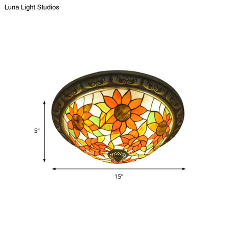 Rustic Stained Glass Sunflower Ceiling Light In Multicolor Options For Dining Room Tiffany Décor