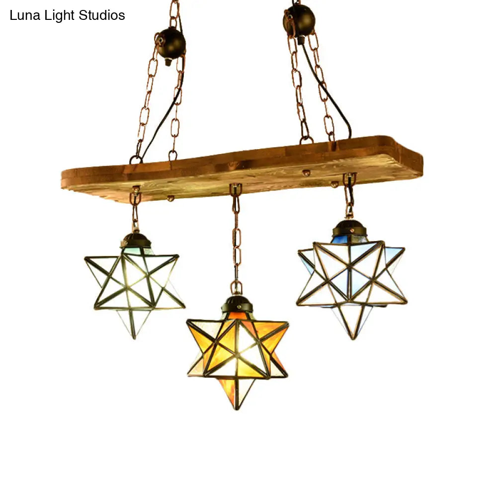 Rustic Star Chandelier With Colorful Glass Indoor Pendant Light (2/3 Lights) For Kitchen