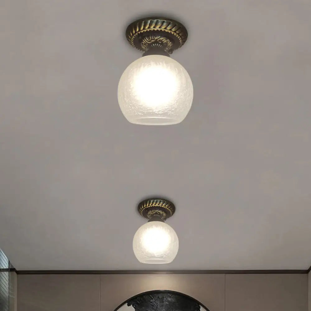 Rustic Style Opal Crackle Glass Ceiling Lamp 1 - Light Flush Mount Brown 6’/7’/8’ Sphere Design / 6’