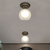 Rustic Style Opal Crackle Glass Ceiling Lamp 1 - Light Flush Mount Brown 6’/7’/8’ Sphere Design / 6’