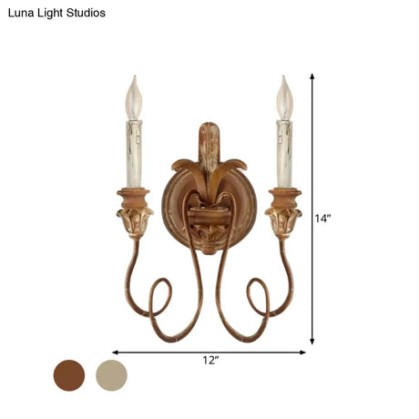 Rustic Stylish Wood Curvy Wall Mounted Lamp With 2 Lights - White/Brown/Distressed White Sconce