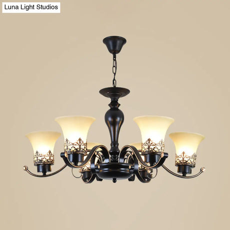 Rustic Swooping Arm Chandelier - Black Metal Pendant Light With 3/6/8-Head Ceiling Lighting