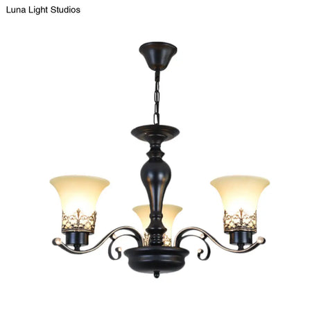 Rustic Swooping Arm Chandelier - Black Metal Pendant Light With 3/6/8-Head Ceiling Lighting