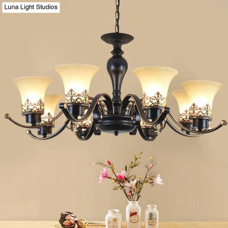 Rustic Swooping Arm Chandelier - Black Metal Pendant Light With 3/6/8-Head Ceiling Lighting
