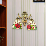 Rustic Tiffany Stained Glass Sconce Lighting - Indoor Wall Light With Aged Brass Finish Bronze /