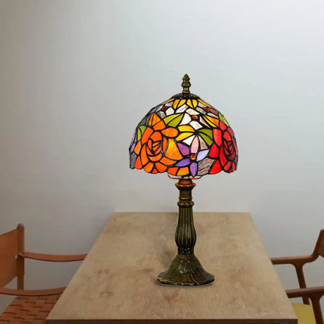 Rustic Vintage Glass Dome Table Lamp With Flower/Sunflower Design - Bedroom Lighting In Multi Color