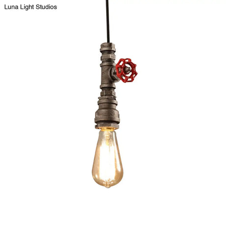 Rustic Vintage Pendant Light With Exposed Bulb: Metallic Hanging Lamp Decorative Valve For Bedroom