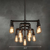 Rustic Water Pipe Iron Chandelier With 13 Lights In Black
