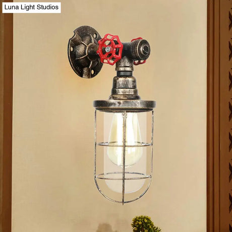 Rustic Water Pipe Iron Wall Sconce Lamp: Vintage 1-Light Fixture For Bathrooms (Aged Brass)